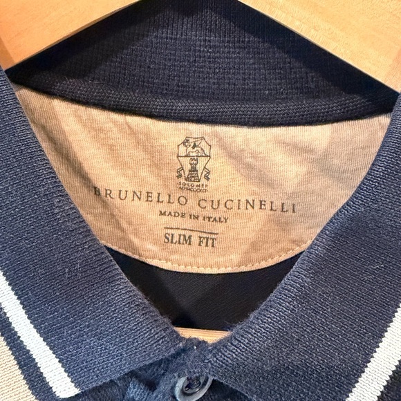 Navy Polo Shirt with White Stripes - Picture 2 of 8